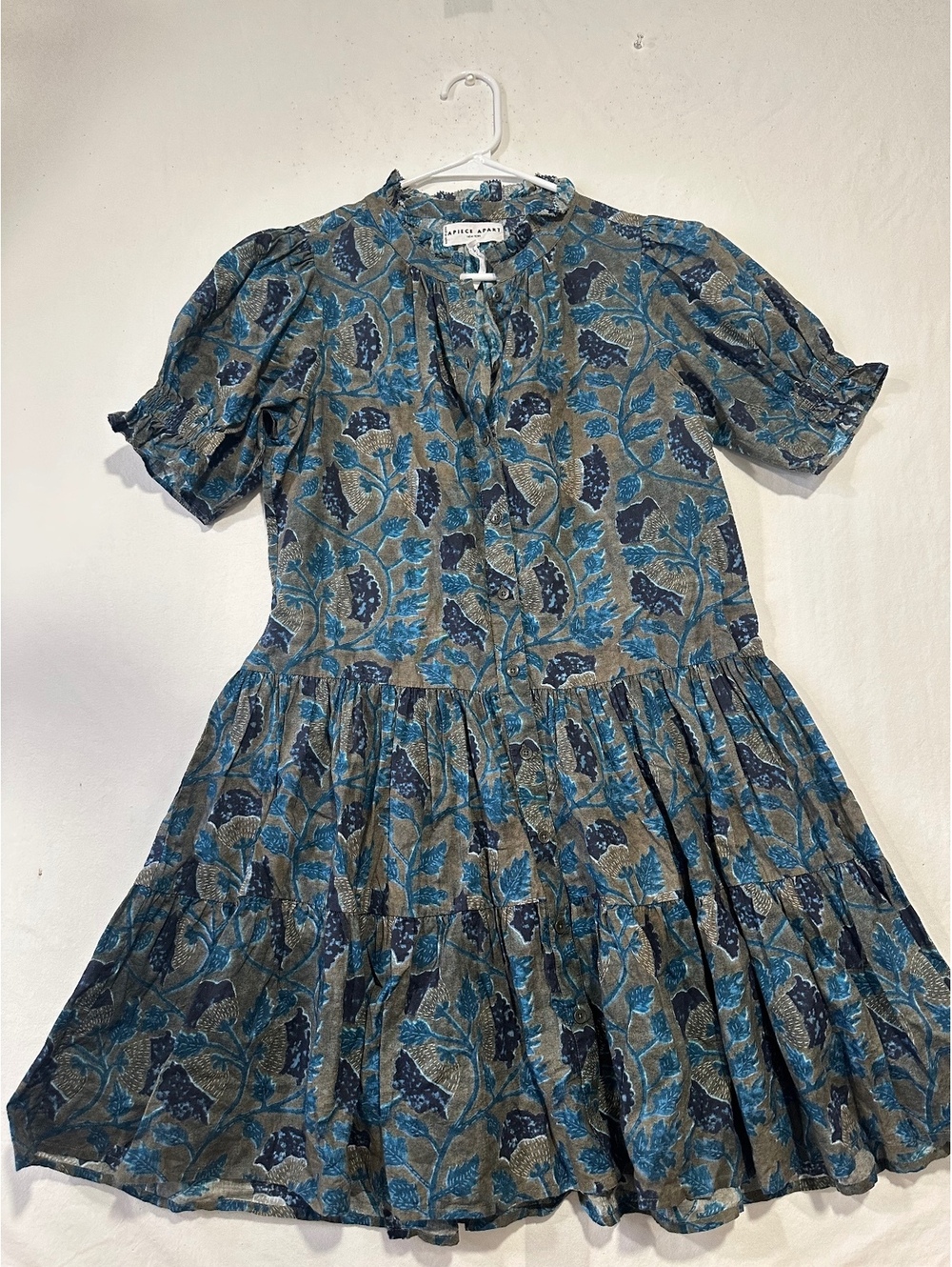 APIECE APART Las Alturas Mini Dress Blue Floral Cotton Tiered XS